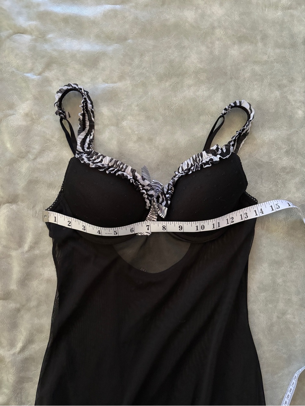 Y2K Vintage Black Sheer Chemise Zebra Trim Lingerie Whimsigoth 2000s - Picture 8 of 9